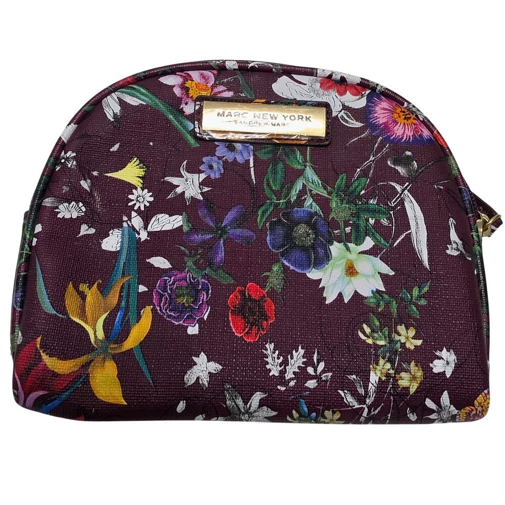 Marc New York Andrew Marc Burgundy Floral Cosmetic Pouch Makeup Bag